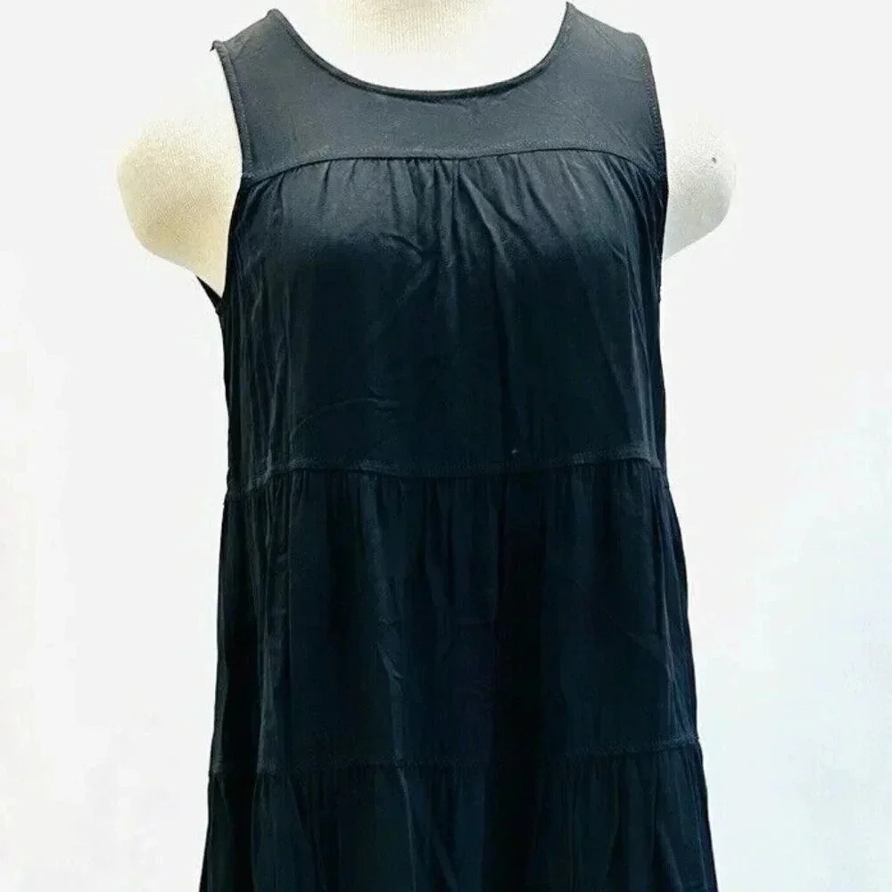 MAX STUDIO Women Sleeveless Round Neck Pullover Black Maxi Long Dress Size Small